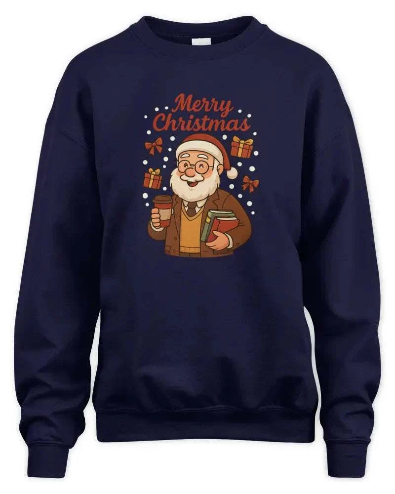 Unisex sweatshirt with Merry Christmas Santa print and preshrunk fleece knit design