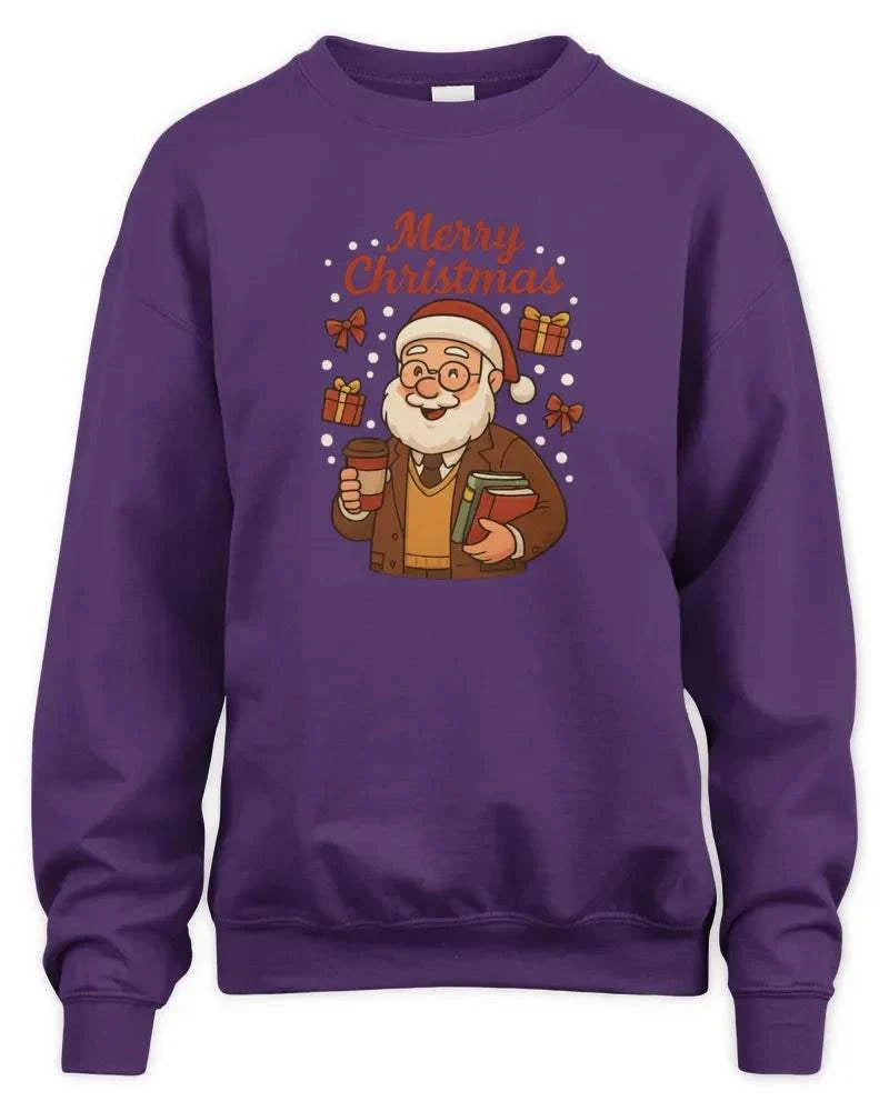 Unisex sweatshirt in purple with Merry Christmas Santa print and ribbed cuffs and waistband