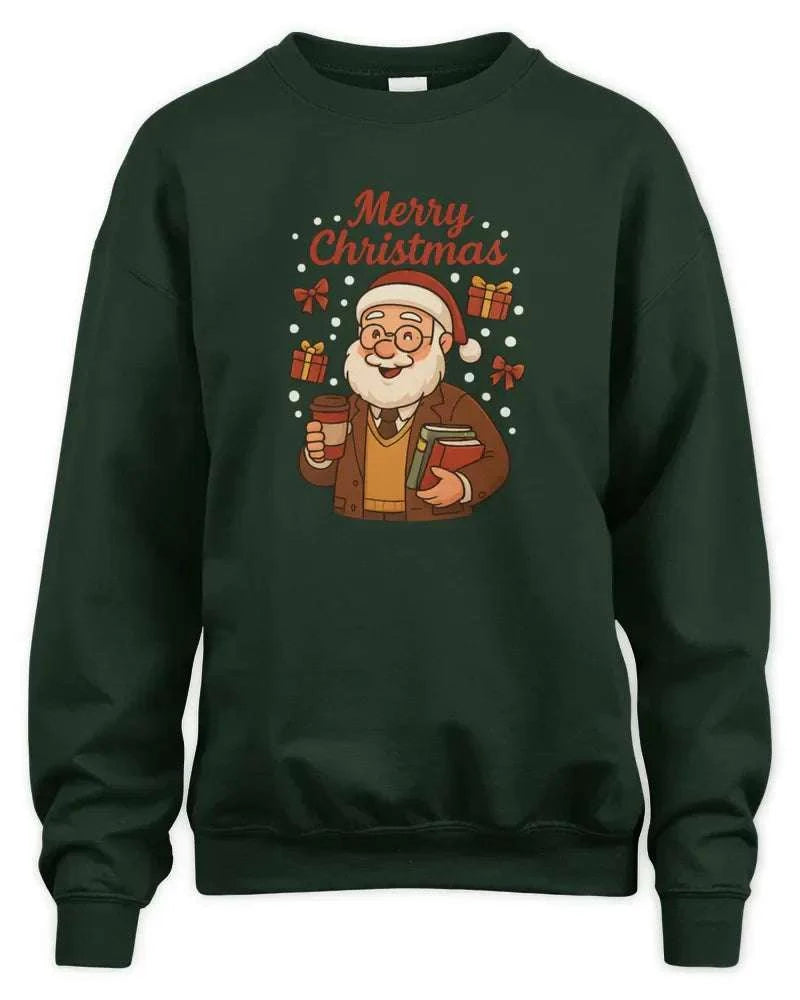 Unisex sweatshirt with Merry Christmas Santa graphic, soft preshrunk fleece knit and durable double-needle stitching