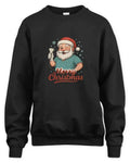 Black unisex sweatshirt with Santa holding a bell and Merry Christmas text printed on front