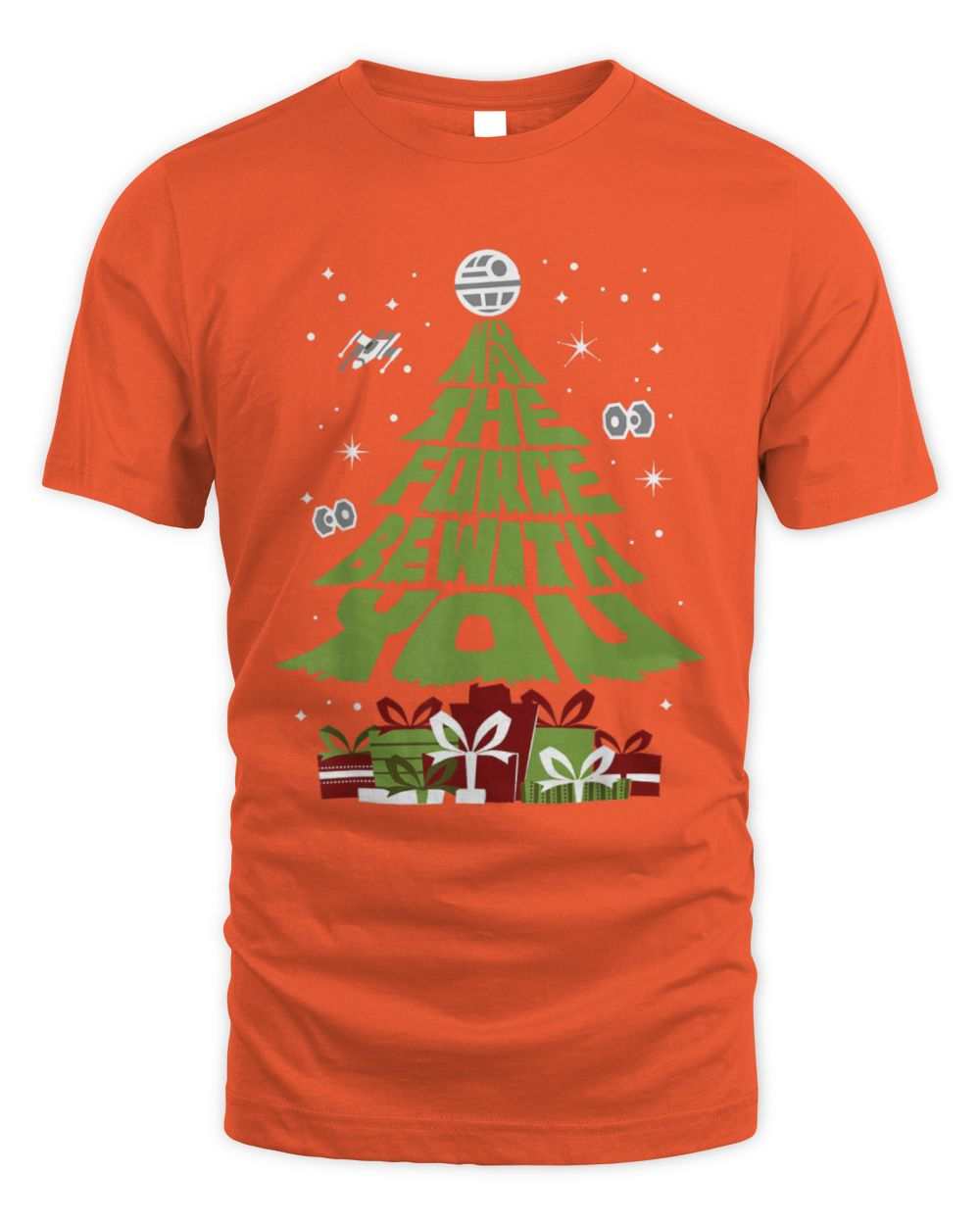 Orange Star Wars May The Force Be With You Christmas tree graphic unisex cotton t-shirt