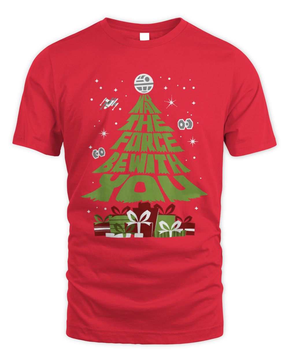 Star Wars May The Force Be With You Christmas tree graphic red unisex cotton t-shirt