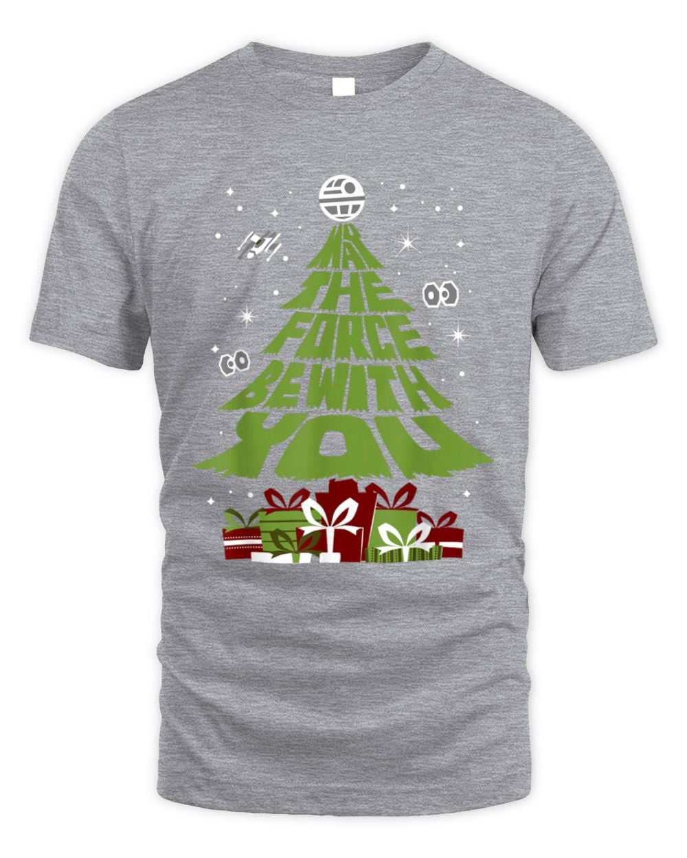 Star Wars May The Force Be With You Christmas tree graphic on grey unisex cotton t-shirt