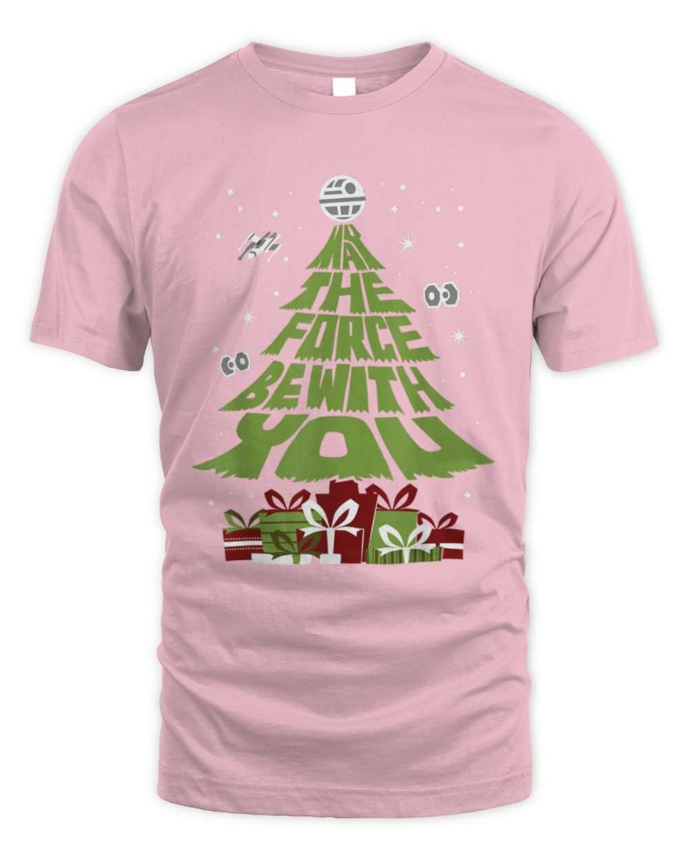 Star Wars May The Force Be With You Christmas tree graphic on pink unisex cotton t-shirt
