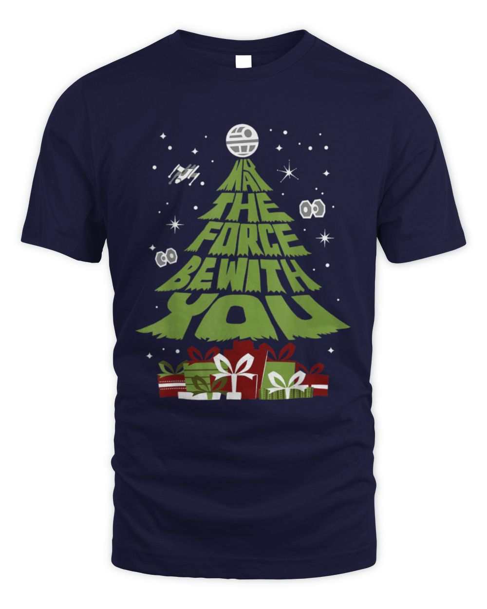 Star Wars May The Force Be With You Christmas tree graphic unisex t-shirt in navy blue cotton blend