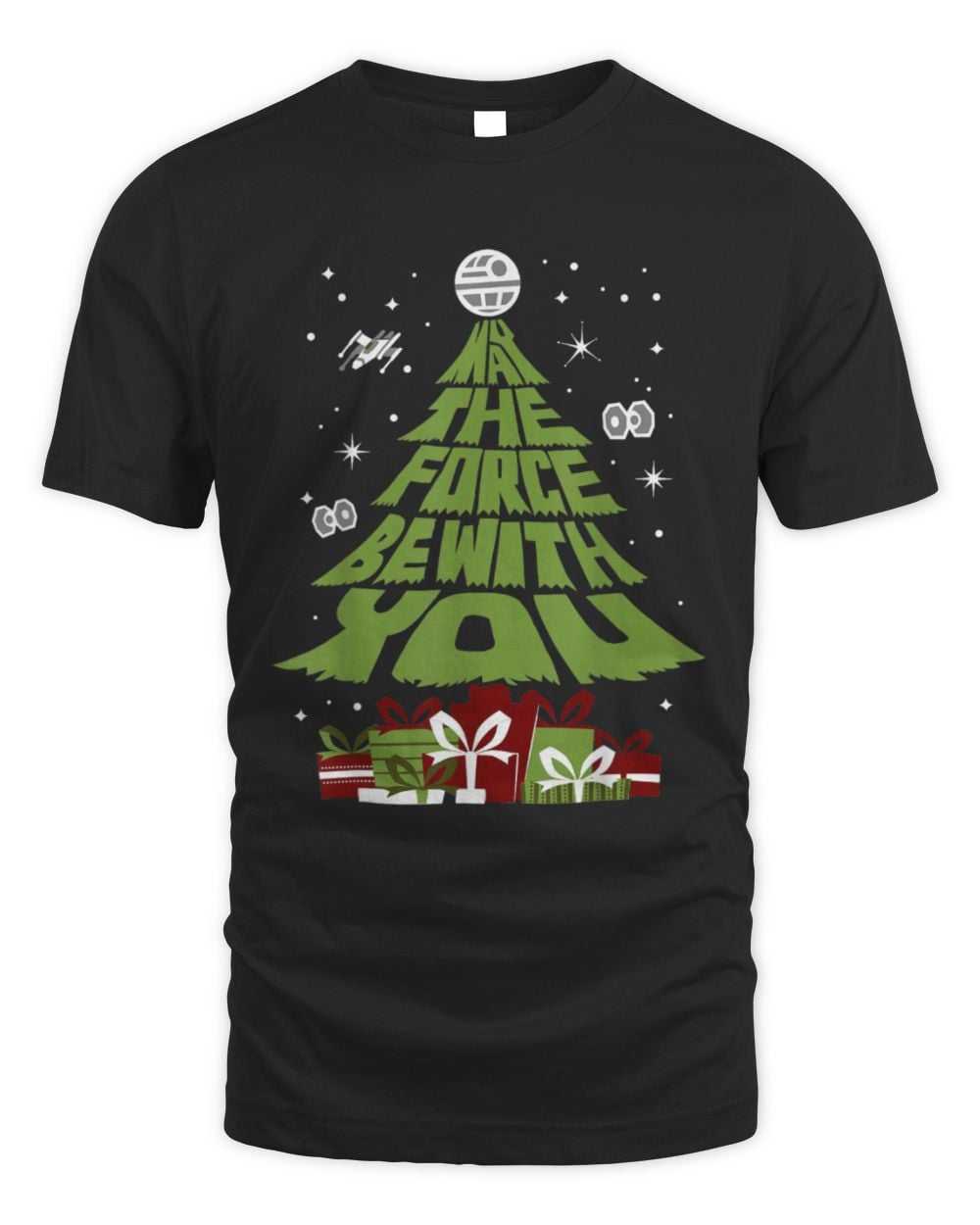 Black Star Wars May The Force Be With You Christmas tree graphic unisex cotton t-shirt
