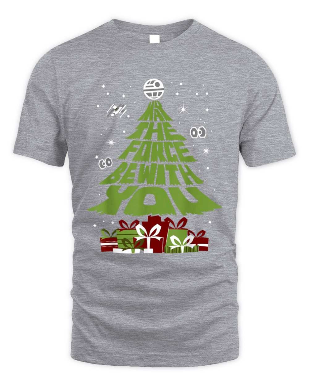 Star Wars May The Force Be With You Christmas tree graphic unisex grey cotton t-shirt