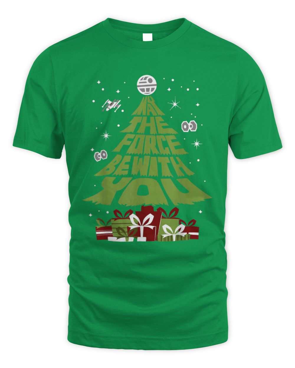 Green Star Wars May The Force Be With You Christmas tree t-shirt with gifts design