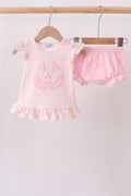 Baby Halloween bloomer set with pink jack-o-lantern applique