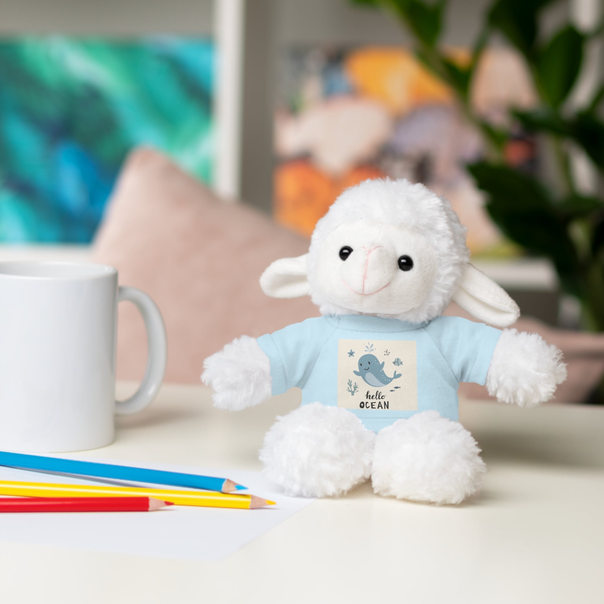 Cuddly Stuffed Bear with Tee - Cute Gift for Kids, Nursery Decor, Birthday Surprise, Ocean Theme, Plush Toy