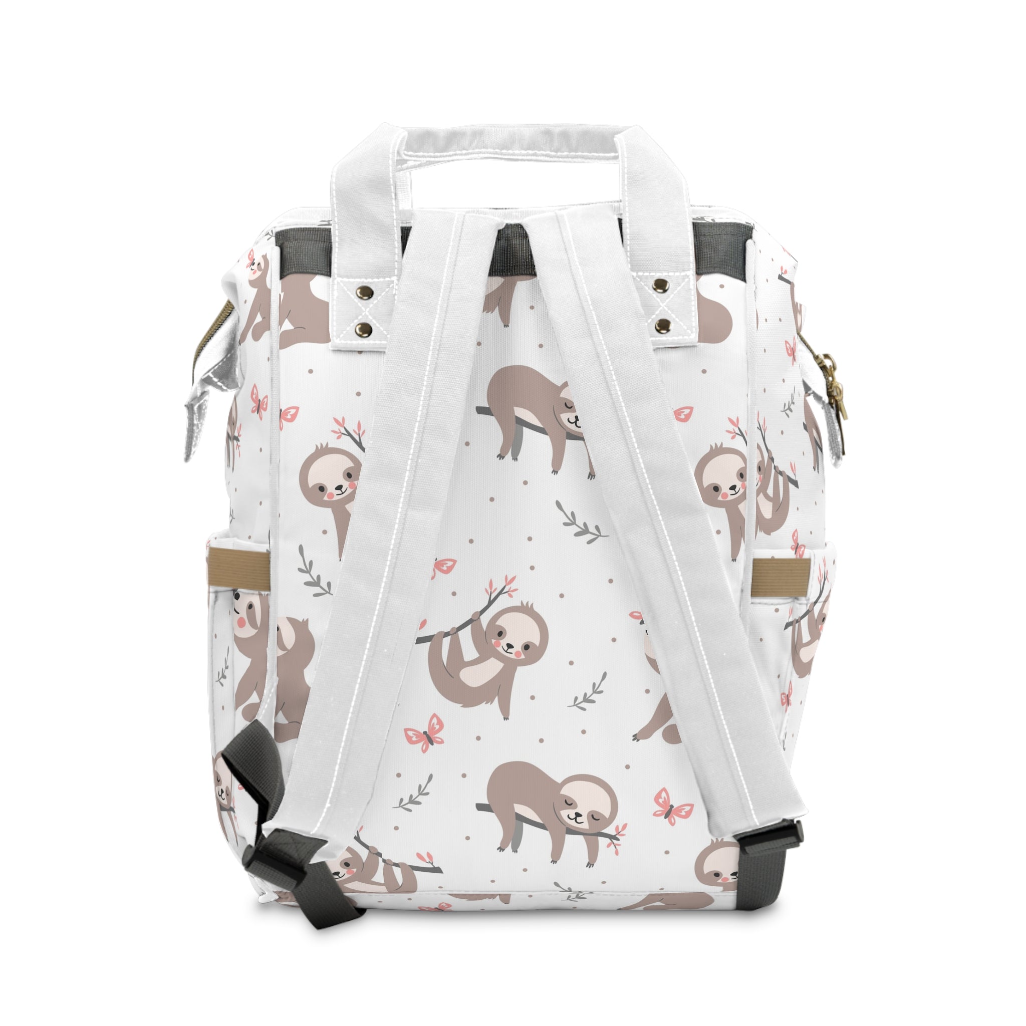 Stylish multifunctional diaper backpack in camouflage with multiple pockets and adjustable straps for parents on the go
