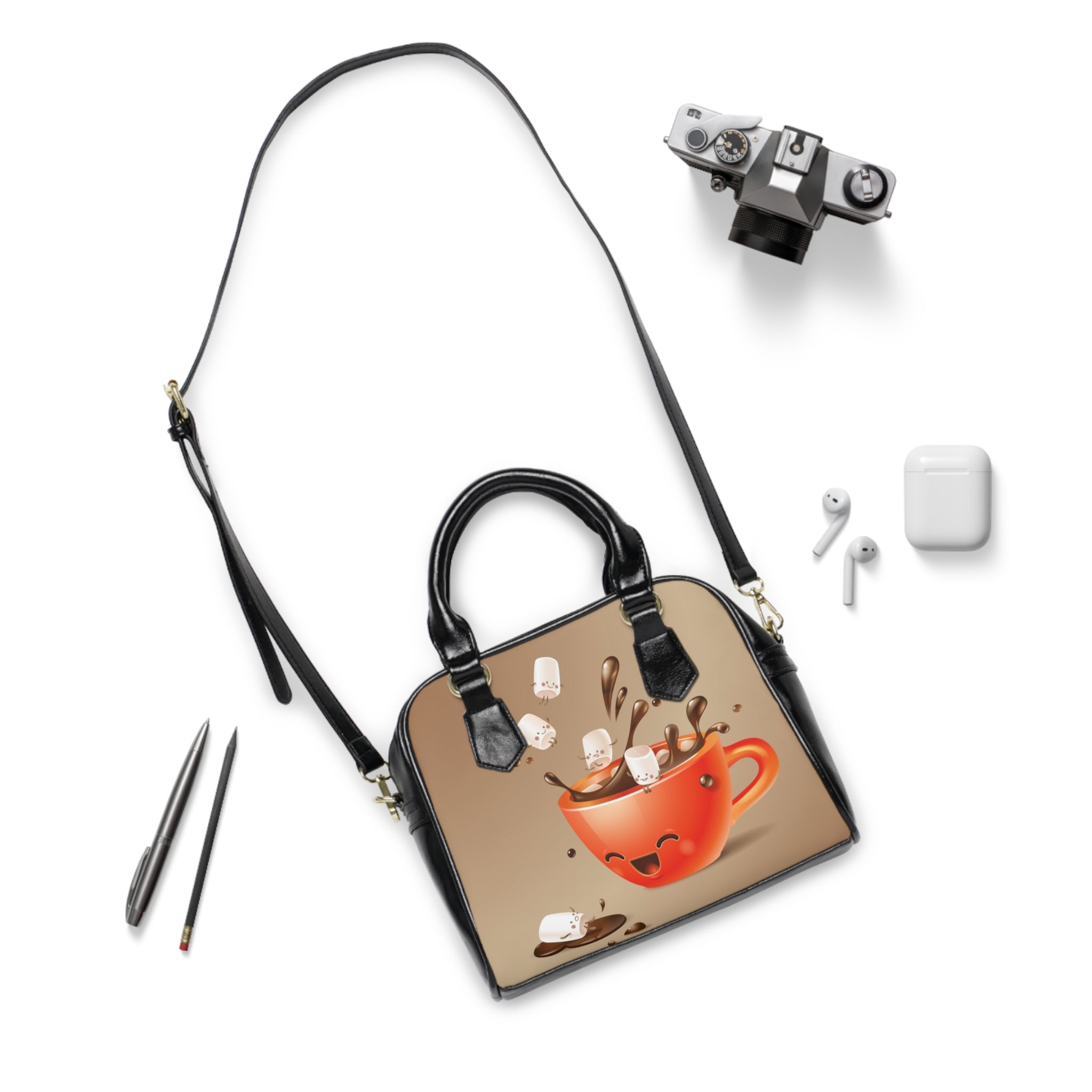 Cute Hot Cocoa Shoulder Handbag, Fun Tote for Coffee Lovers, Stylish Purse for Winter, Perfect Gift, Everyday Use