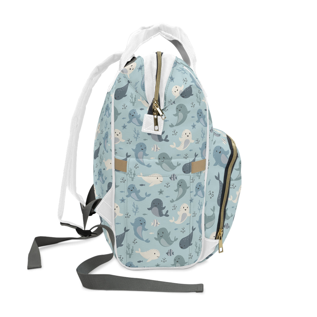 Whimsical Whale Print Diaper Backpack | Stylish Baby Bag, Multi-Functional Tote, Cute Moms Gift, Travel Companion, Gender Neutral