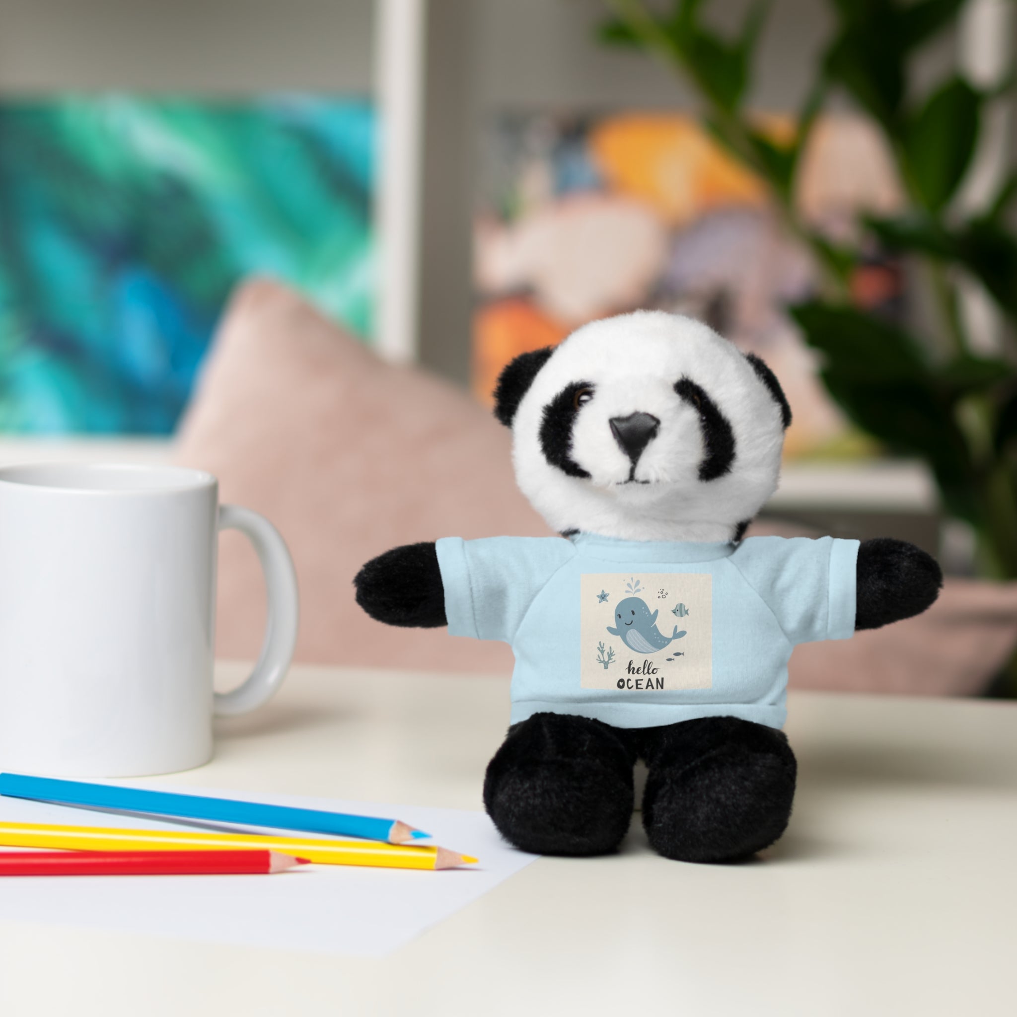 Cuddly Stuffed Bear with Tee - Cute Gift for Kids, Nursery Decor, Birthday Surprise, Ocean Theme, Plush Toy