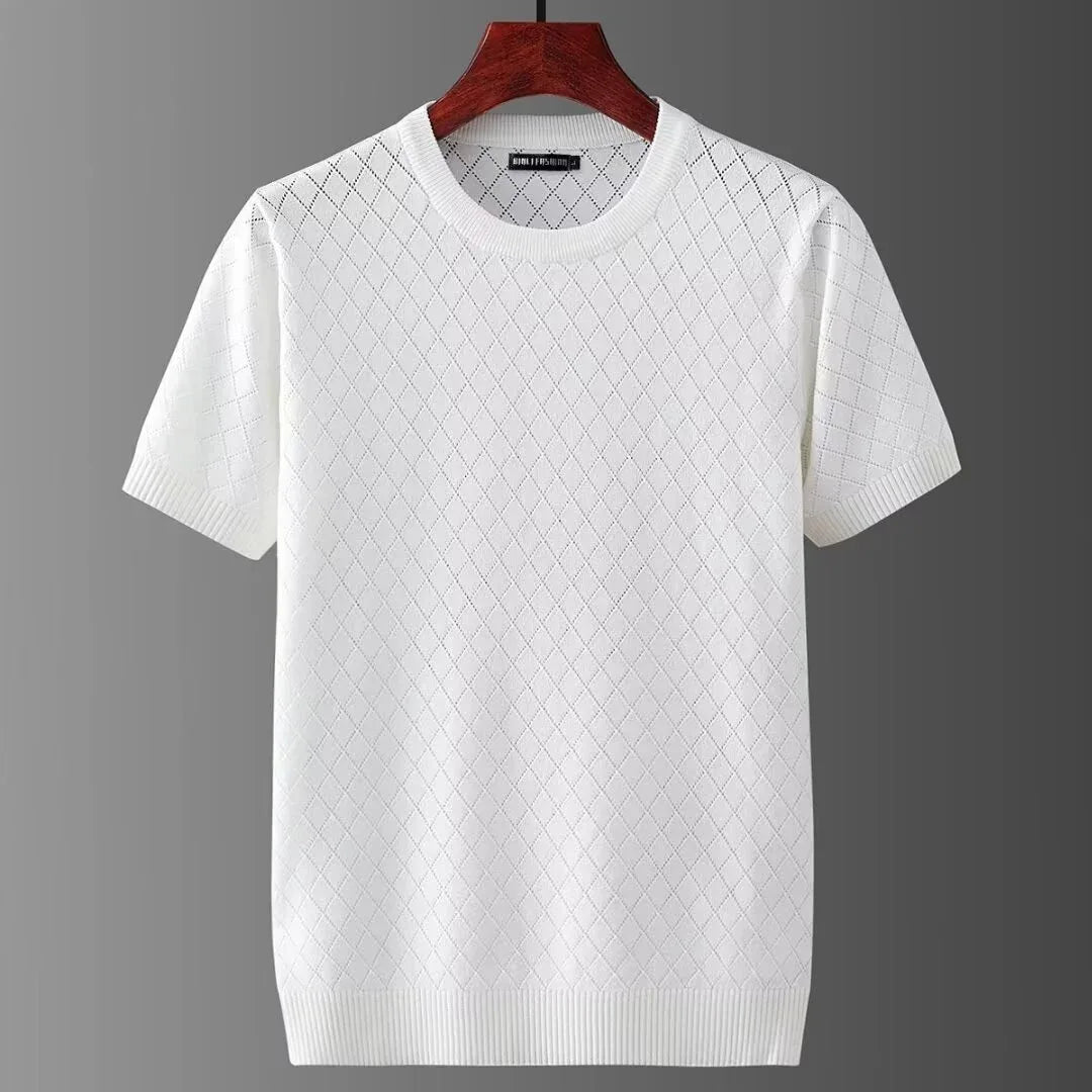 Men's ice silk top cut-out short sleeve summer sweater