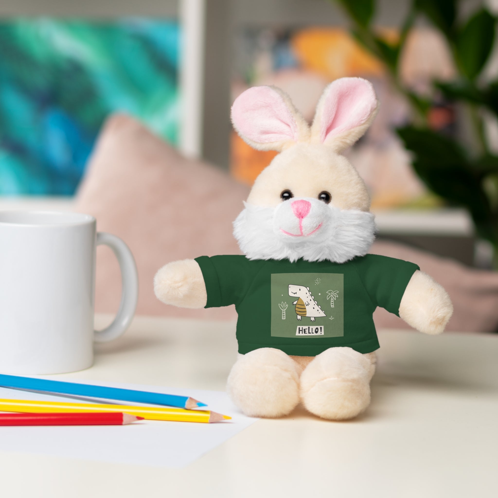Cute Stuffed Animal with Tee, Adorable Plush Toy Gift, Children's Birthday Present, Cozy Cuddle Buddy, Animal Lover Collectible