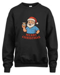 Black Pharmacy Christmas sweatshirt with Santa holding prescription bottle and Merry Christmas text