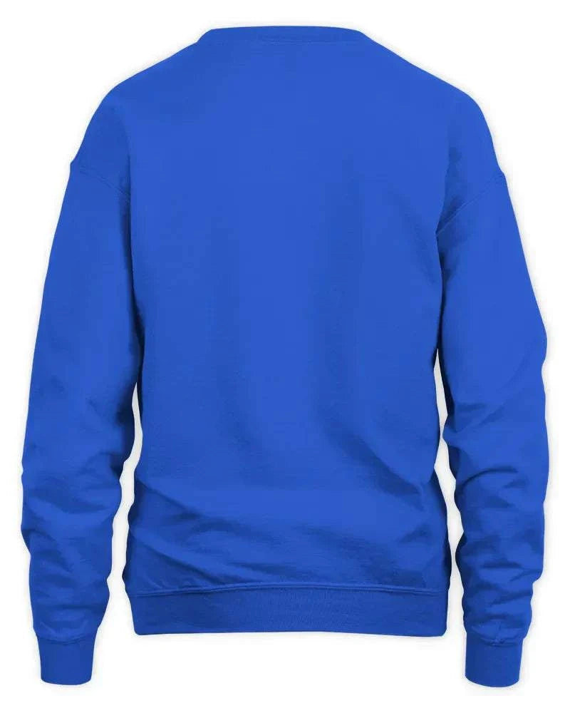 Blue unisex sweatshirt with 1x1 rib spandex, soft air jet yarn, and double-needle stitching