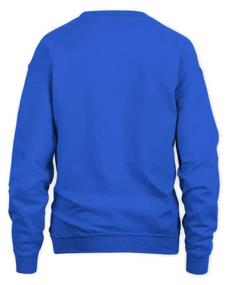 Blue Pharmacy Christmas sweatshirt back view with ribbed cuffs and waistband
