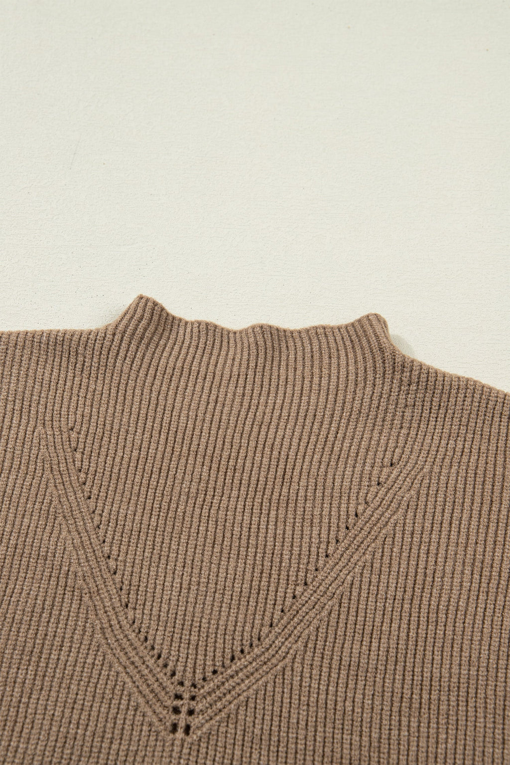 Light French Beige ribbed knit sleeveless mock neck sweater vest