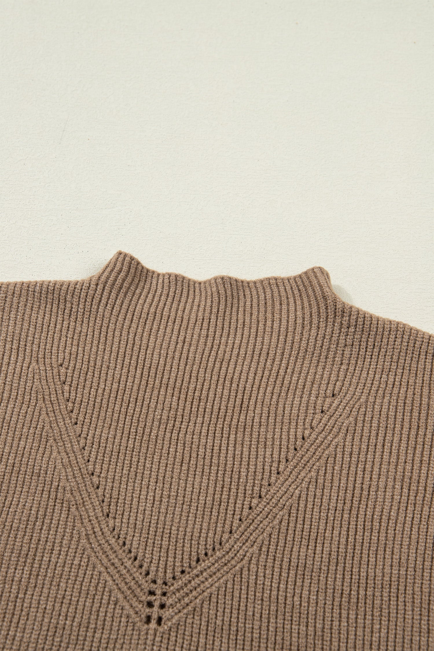 Light French Beige ribbed knit sleeveless mock neck sweater vest