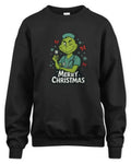 Unisex sweatshirt with Merry Christmas Grinch doctor design, soft preshrunk fleece, and durable double-needle stitching