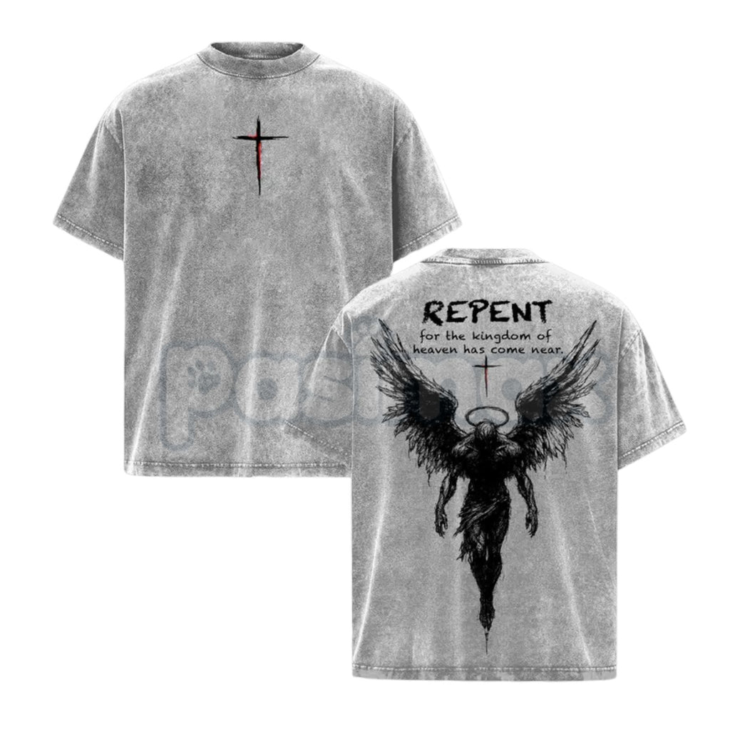 Christian streetwear t-shirt with angel wings repent graphic