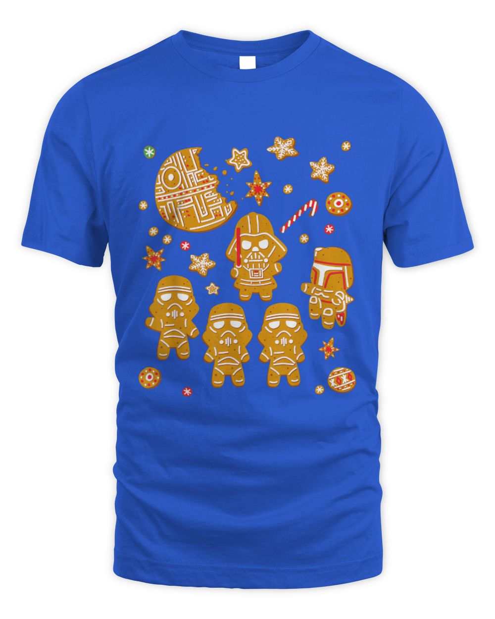 Star Wars Gingerbread Cookies Galactic Empire graphic on blue unisex cotton t-shirt
