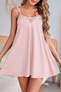Light pink sheer lace camisole nightgown with spaghetti straps and soft fabric