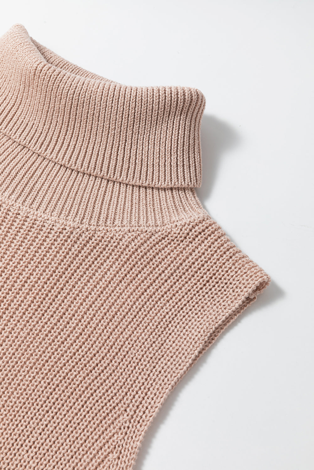 Oatmeal solid color turtleneck knit tank top with sleeveless design and high elasticity