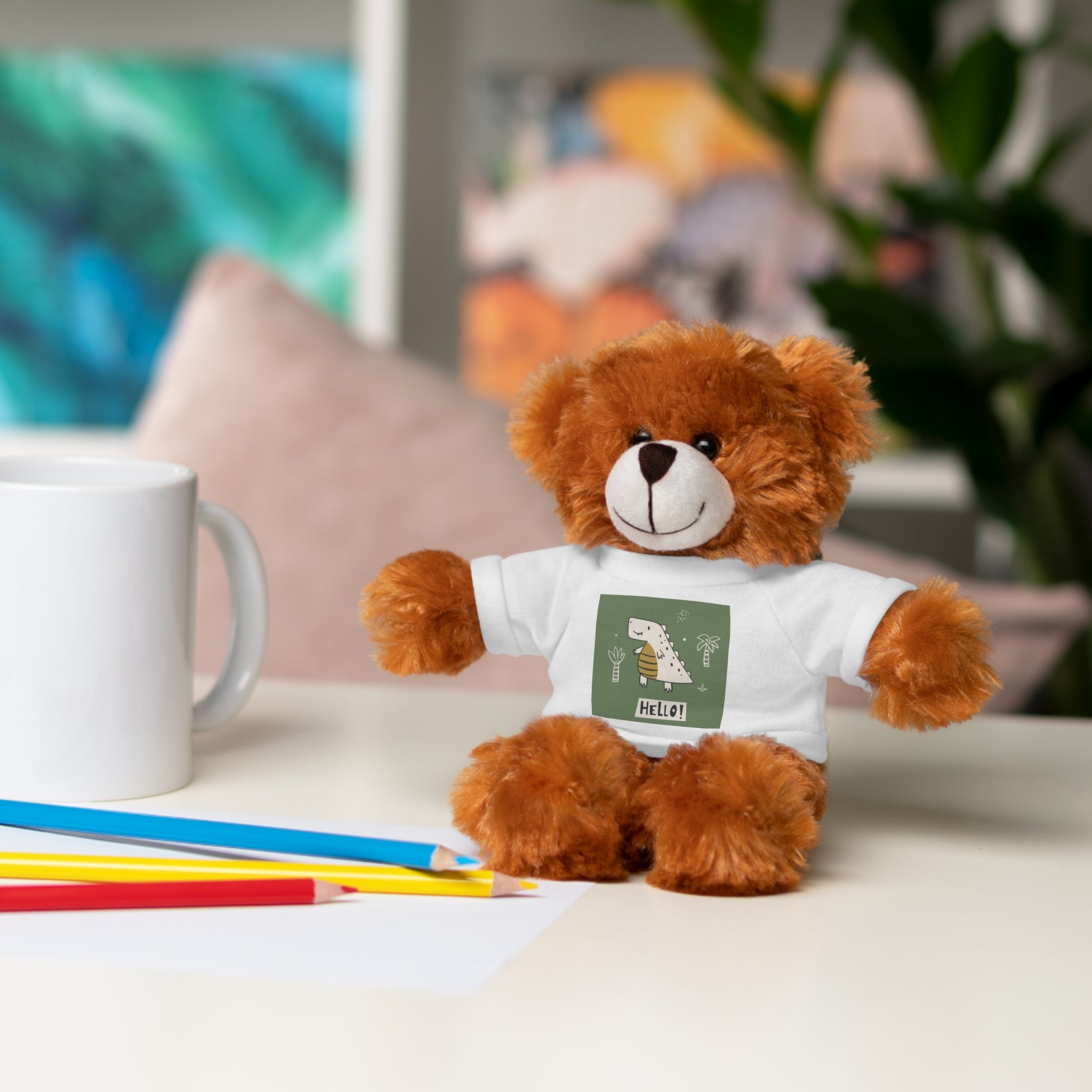 Cute Stuffed Animal with Tee, Adorable Plush Toy Gift, Children's Birthday Present, Cozy Cuddle Buddy, Animal Lover Collectible