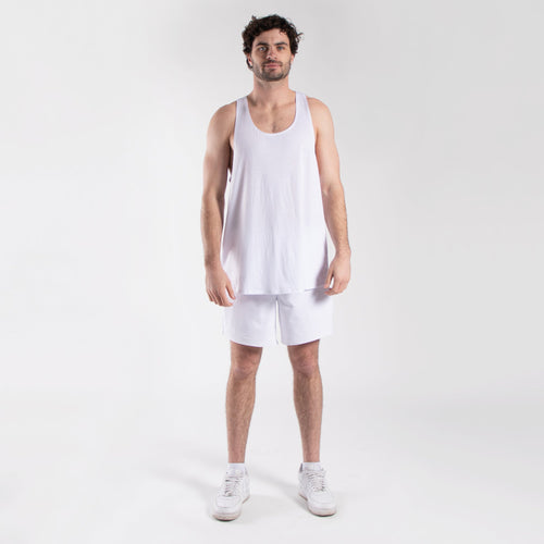 Men's racerback tank top in black, lightweight workout apparel for athletes and gym-goers