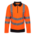 Mens Regatta Hi Vis long sleeve polo shirt with reflective detailing for high visibility and moisture-wicking fabric