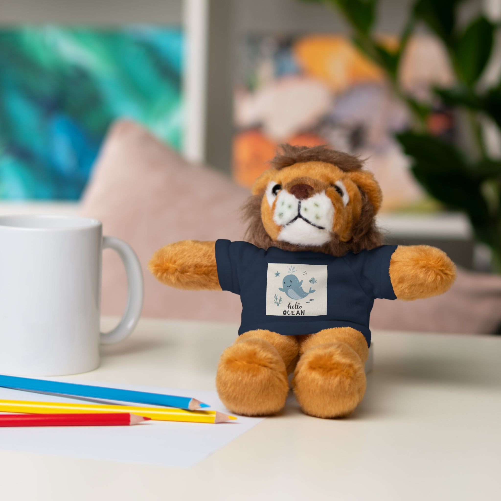 Cuddly Stuffed Bear with Tee - Cute Gift for Kids, Nursery Decor, Birthday Surprise, Ocean Theme, Plush Toy