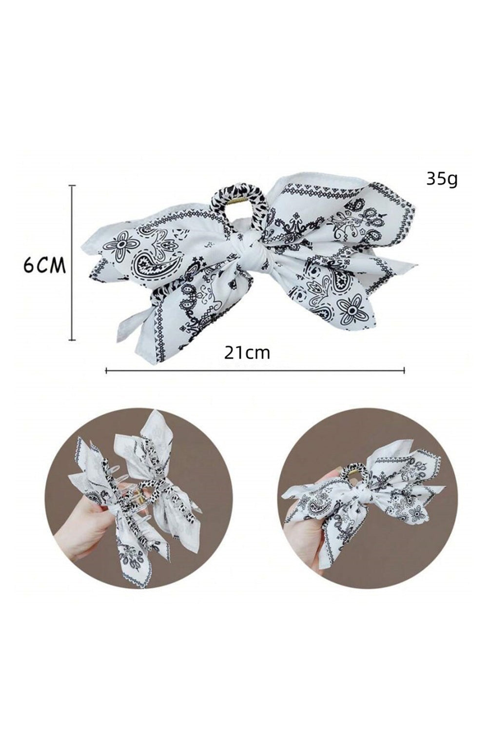 Black paisley floral print bow knot hair clip with stylish pattern and lightweight design