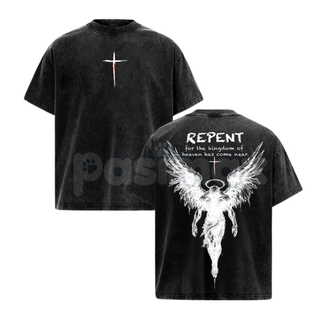 Christian streetwear t-shirt with angel wings repent graphic