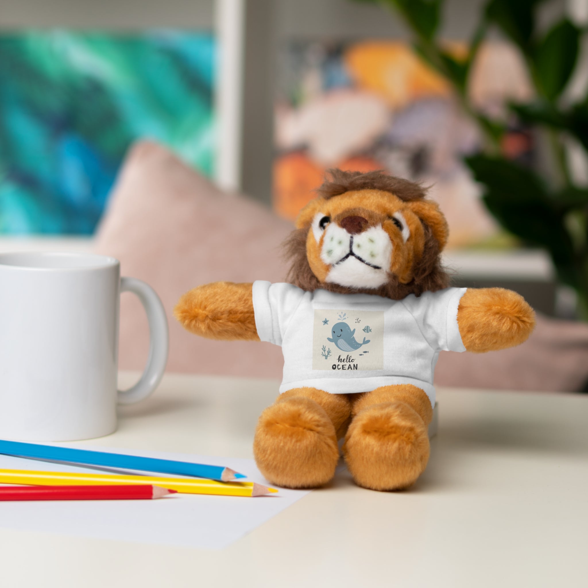 Cuddly Stuffed Bear with Tee - Cute Gift for Kids, Nursery Decor, Birthday Surprise, Ocean Theme, Plush Toy