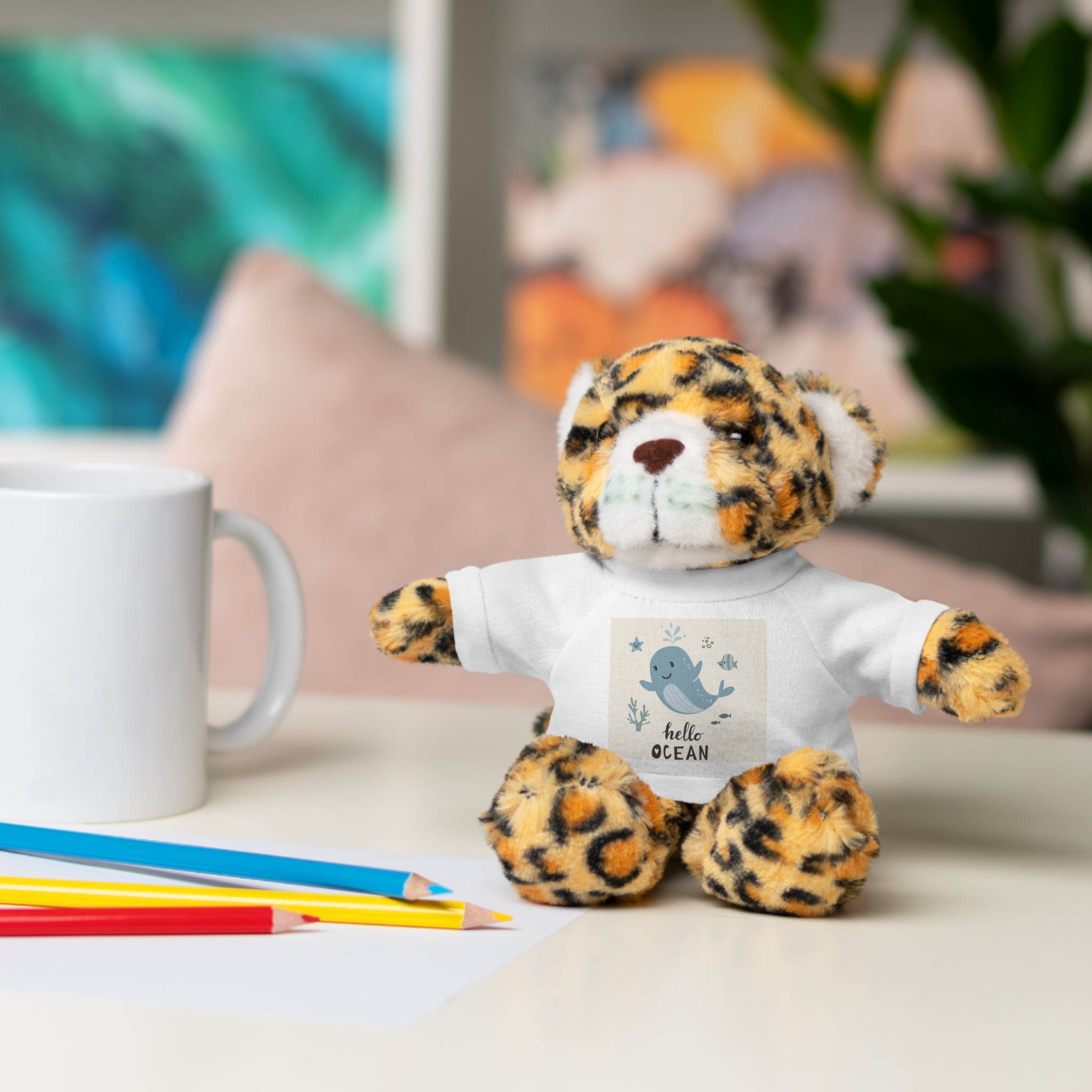 Cuddly Stuffed Bear with Tee - Cute Gift for Kids, Nursery Decor, Birthday Surprise, Ocean Theme, Plush Toy