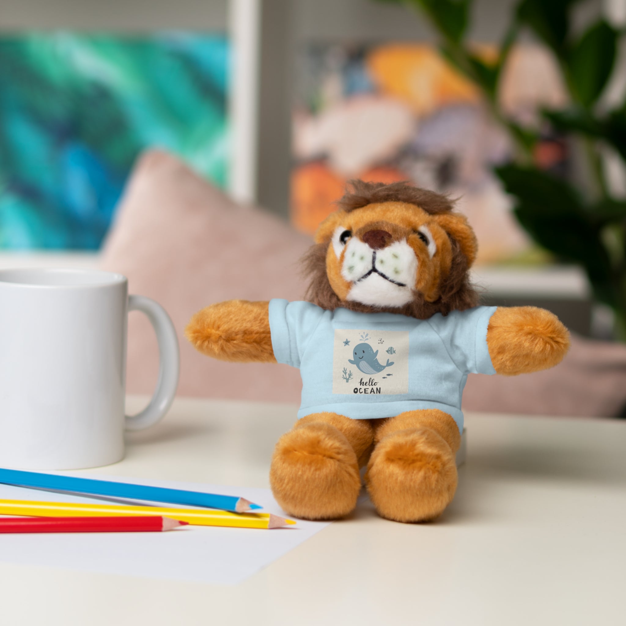Cuddly Stuffed Bear with Tee - Cute Gift for Kids, Nursery Decor, Birthday Surprise, Ocean Theme, Plush Toy