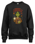 black unisex sweatshirt with Merry Christmas Grinch design and ribbed cuffs