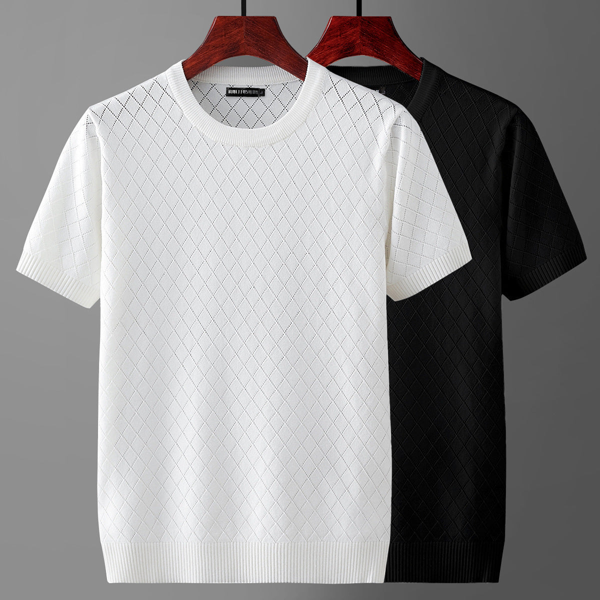Men's ice silk top cut-out short sleeve summer sweater
