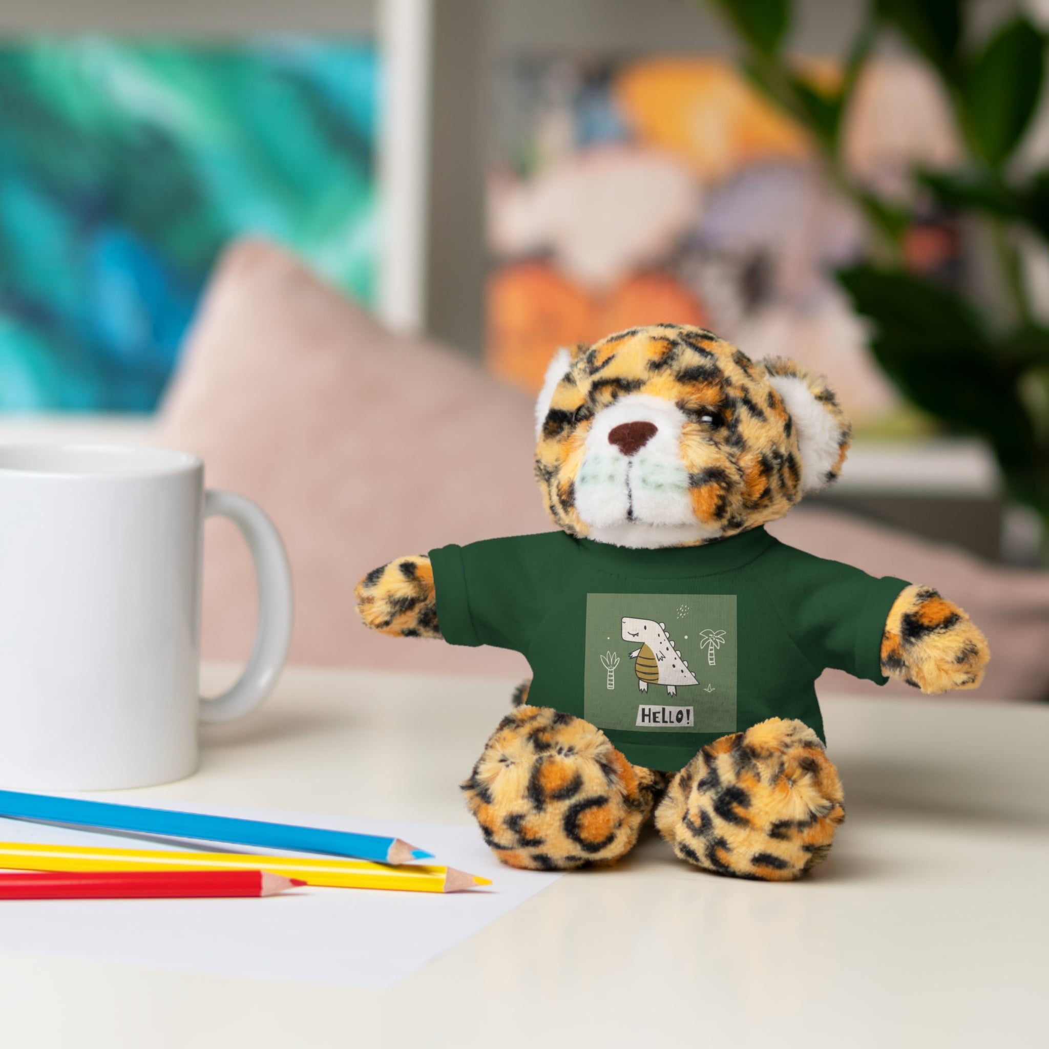 Cute Stuffed Animal with Tee, Adorable Plush Toy Gift, Children's Birthday Present, Cozy Cuddle Buddy, Animal Lover Collectible