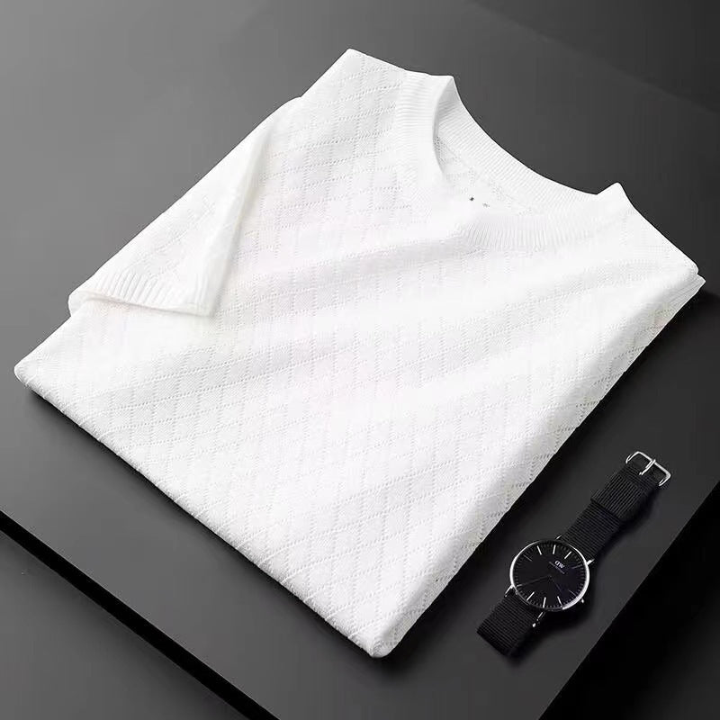 Men's ice silk top cut-out short sleeve summer sweater