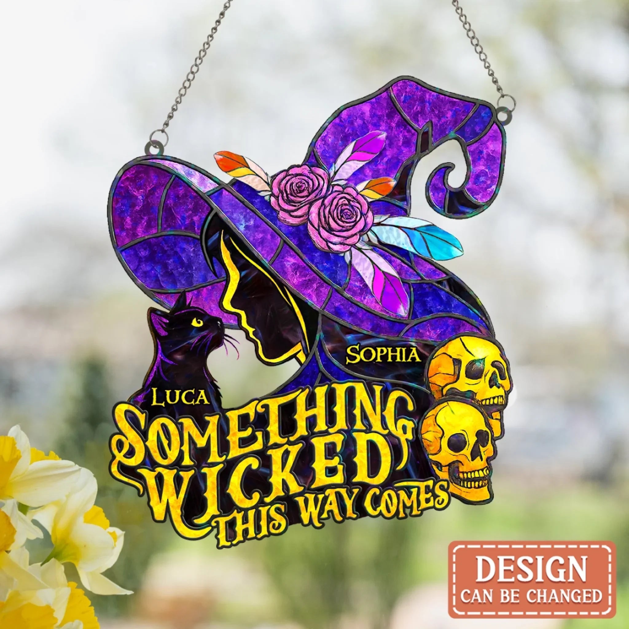 Personalized Witch Acrylic Suncatcher - Gift Idea For Wiccan Decor/Pagan Decor/Cat Lover - Something Wicked This Way Comes