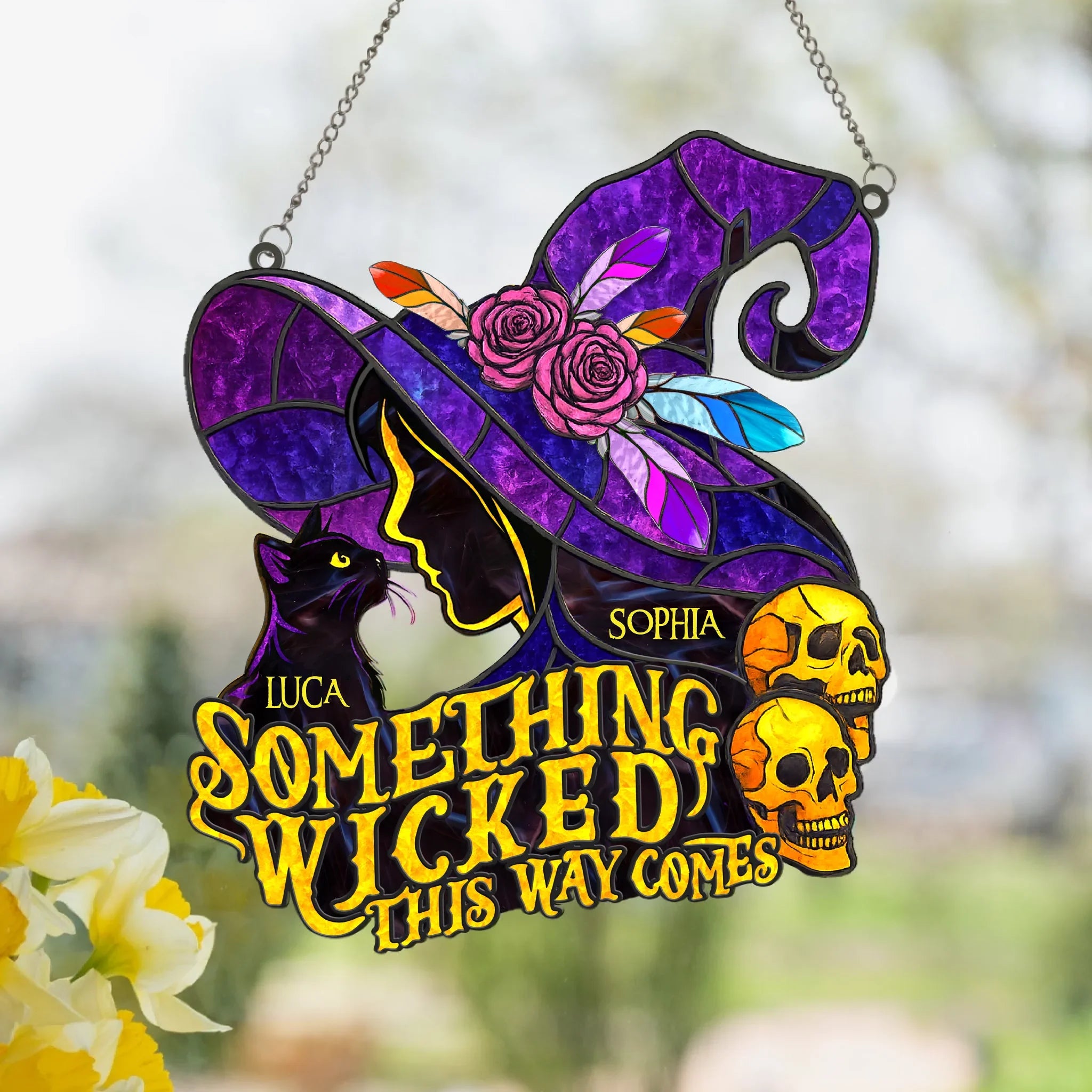Personalized Witch Acrylic Suncatcher - Gift Idea For Wiccan Decor/Pagan Decor/Cat Lover - Something Wicked This Way Comes
