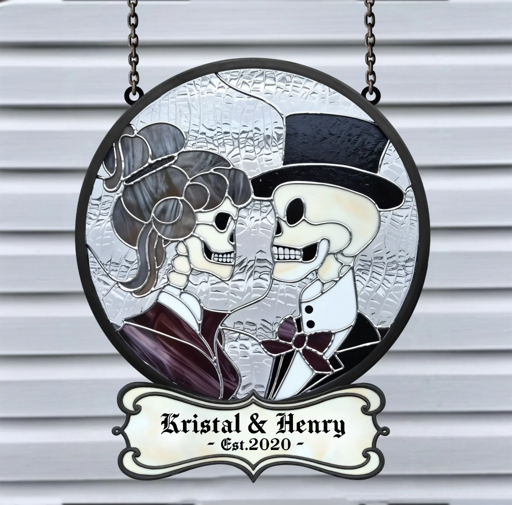 Personalized Skull Couple Acrylic Suncatcher - Gift Idea For Husband And Wife/Couple