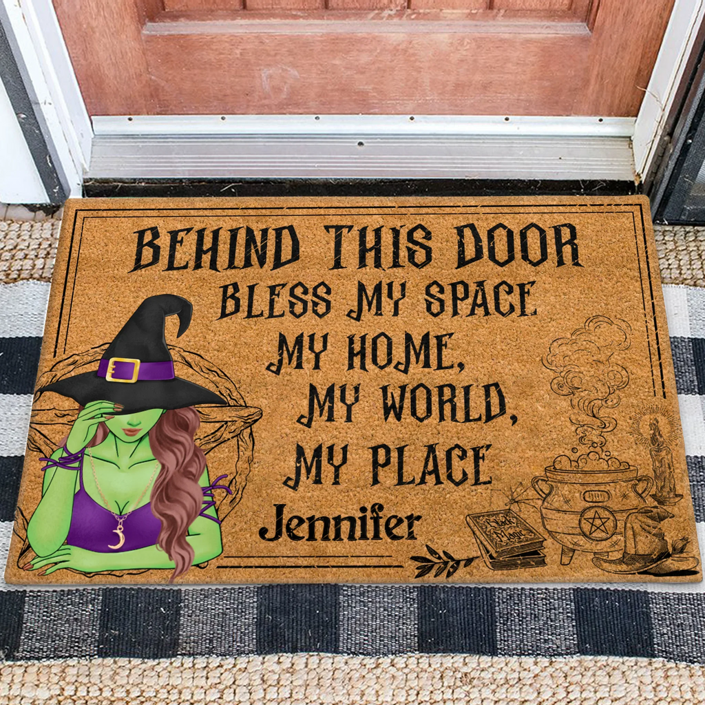 Personalized Witch Doormat - Halloween Gift Idea For Witch Lover - Behind This Door Bless My Space My Home My World My Place