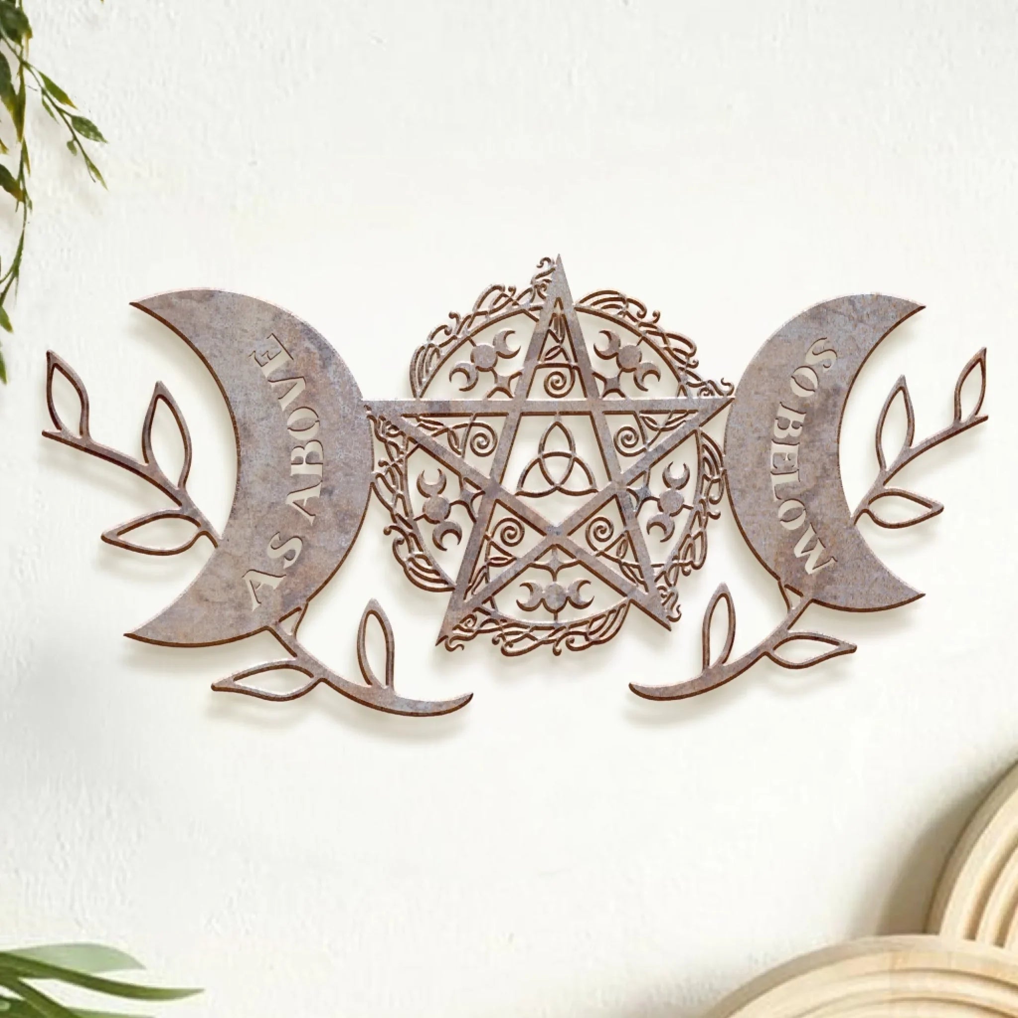 Custom Personalized Triple Moon Pagan Witchy Home Blessing Metal Sign - Pagan Decor Gift - As Above So Below
