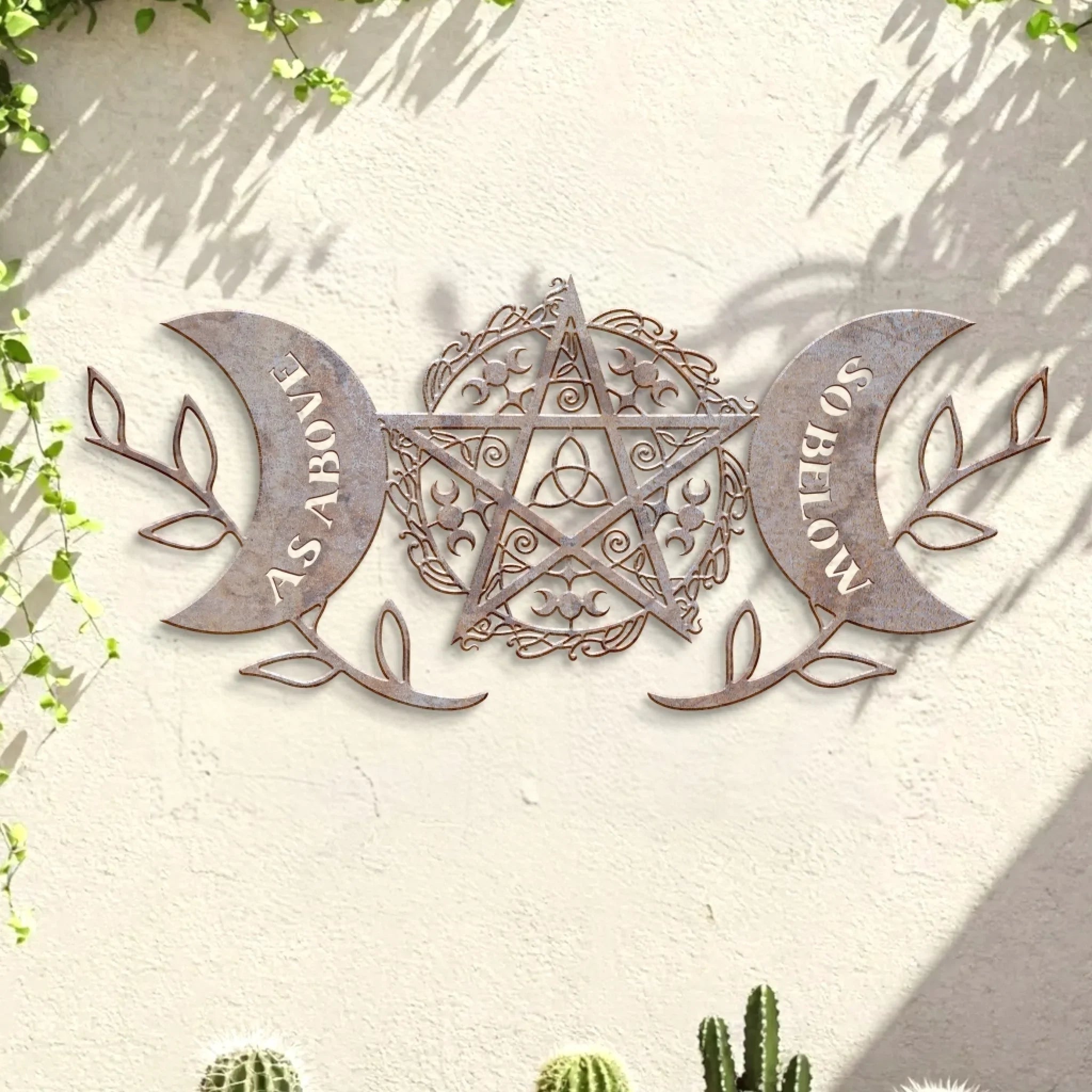 Custom Personalized Triple Moon Pagan Witchy Home Blessing Metal Sign - Pagan Decor Gift - As Above So Below