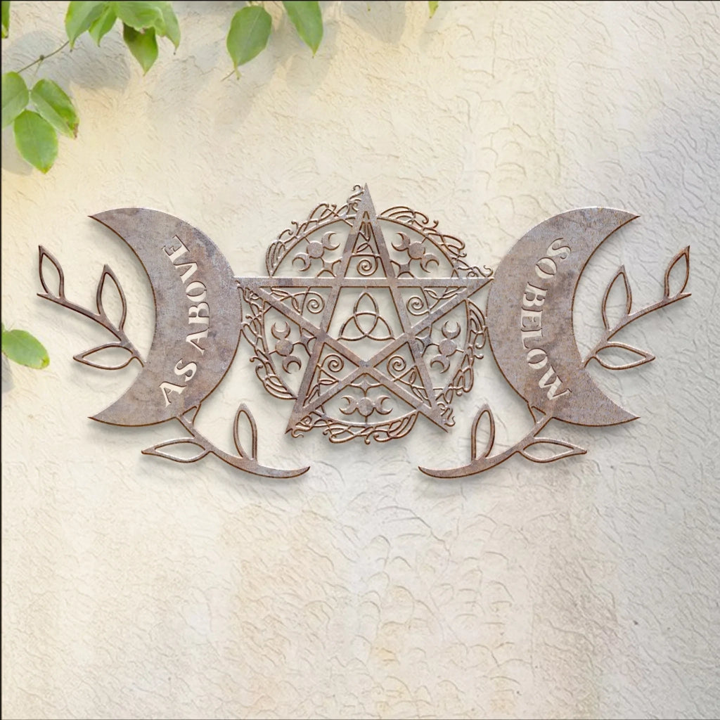Custom Personalized Triple Moon Pagan Witchy Home Blessing Metal Sign - Pagan Decor Gift - As Above So Below